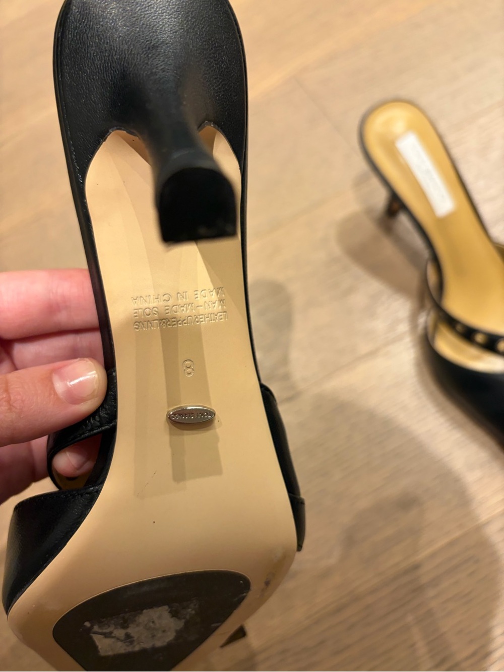 Tony Bianco Black Pointed Buckle Mule Heels with Grommet Trim - Picture 3 of 3